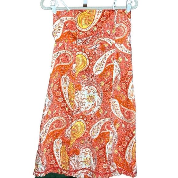 Clues Collection Strapless Tie Back Paisley Orange Dress Tropical Vacation Sz L - Picture 3 of 9